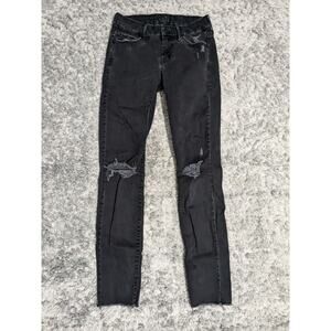 Mother Jeans Womens 24 Looker Ankle Fray Distressed Raw Hem Black